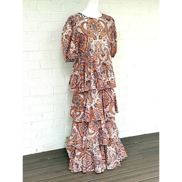 Anthropologie x Kachel Tiered Maxi Dress Medium Boho Peasant Paisley Feminine - Picture 7 of 15